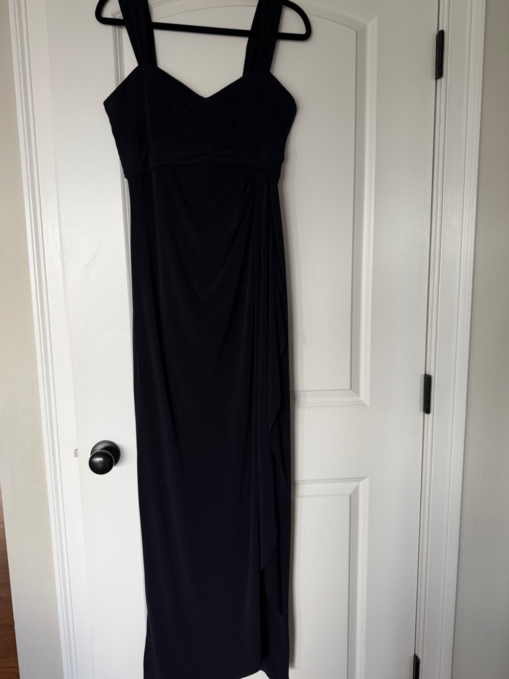 Amsale Navy Sleeveless Maxi Gown with Draped Side